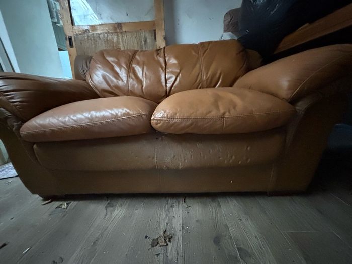tan leather couch / sofa
