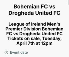 Bohs Bohemians football home match tickets (x3)