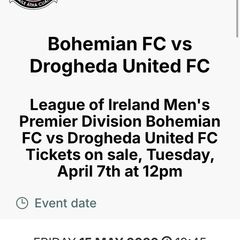 Bohs Bohemians football home match tickets (x3)