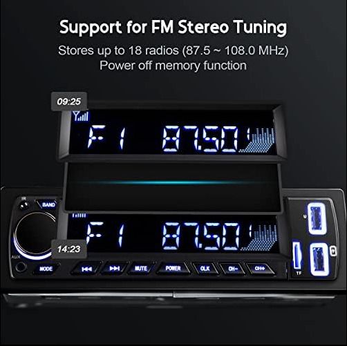 C301 Bluetooth 5.0 Car Radio, Avylet 7 LED Colors Car Stereo Handsfree Calling Stereo & Clock, FM Radio USB/AUX in/MP3/SD MP3 Player Wireless Remote Control