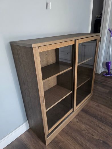 Ikea Cabinet with sliding glass doors, oak veneer 121x37x120 cm