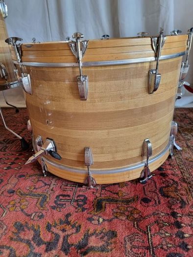 Ludwig 3 ply 70s Butcher Block and LM402 6.5 Supraphonic Snare - Blue Olive Drums Kit Led Zeppelin
