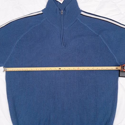 Crane Sports Blue Quarter Zip Ribbed Pullover Golf Sweater Racing Stripes Size L