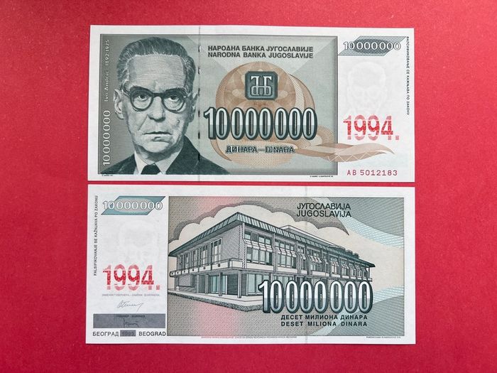 Yugoslavia 10 Million  Dinara 1944   ( UNCIRCULATED ) Pick 144 ) Overprint.