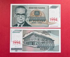 Yugoslavia 10 Million  Dinara 1944   ( UNCIRCULATED ) Pick 144 ) Overprint.