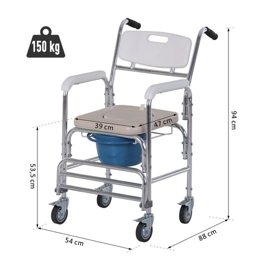 Personal Mobility Assist Commode Shower Transport Medical Rolling Chair Over The Toilet