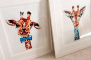 Audrey Hamilton His and Her Giraffe Signed Limited Edition Prints Professionally Framed