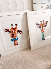 Audrey Hamilton His and Her Giraffe Signed Limited Edition Prints Professionally Framed