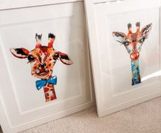 Audrey Hamilton His and Her Giraffe Signed Limited Edition Prints Professionally Framed