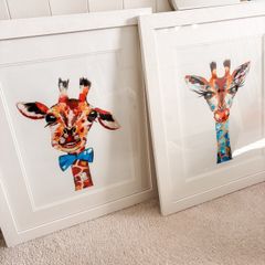 Audrey Hamilton His and Her Giraffe Signed Limited Edition Prints Professionally Framed