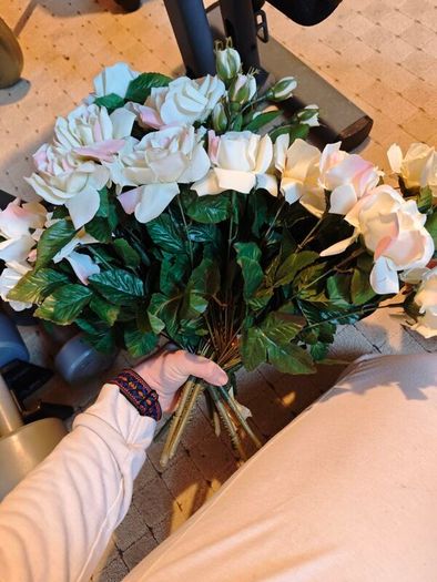 cream and pink gorgeous roses on stems silk flowers wedding