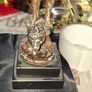 A Pair of Antique French Spelter Statues titled La Force (The Strength) and Le Pouvoir (The Power). The feature a male and female figure standing a top lions, raising up flaming torches Image 4