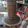 Antique table lamp habd painted ceramic body with ornate brass base works Image 7