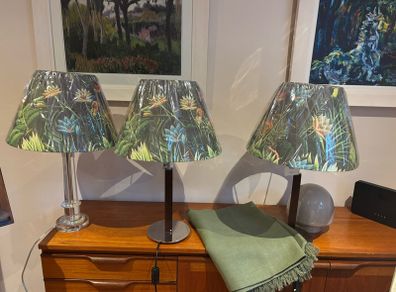 2 Table Lamps with brand new lamp shades ( &K Amsterdam ) and Free IKEA DYTAG green throw