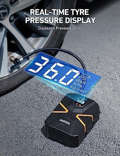 Tyre Inflator Air Compressor 12V DC, Digital Car Tyre Pump 150 PSI, Preset Tyre Pressure & Auto Shutoff, Electric Air Pump for Car Tyres, Bicycles, Other Inflatables (Black&Yellow)