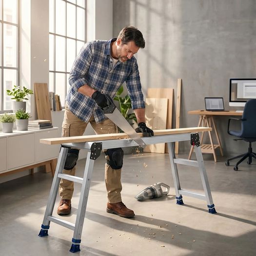Folding Work Platform, Adjustable Height 584-876 mm, 1016 x 305 mm Aluminum Step Stool, 226.8 kg Load Capacity, Heavy Duty Non-Slip Platform Ladder