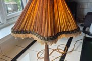 Lamp 1920s Vintage pleated silk shade solid oak base Table lamp