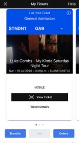 2x luke combs ticker Sunday 19th