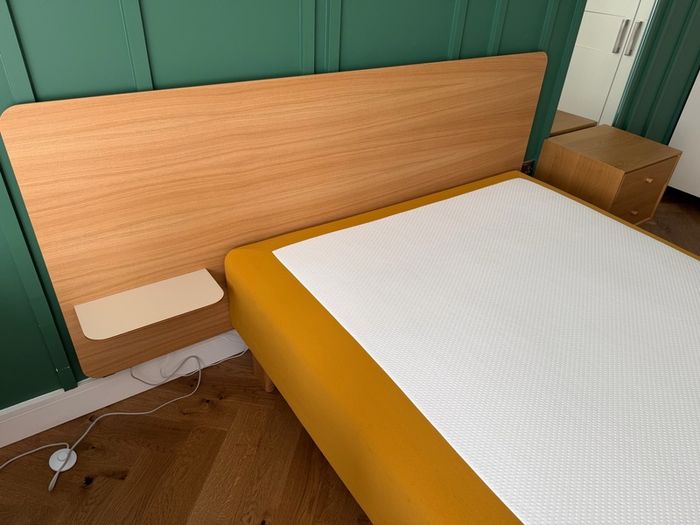 Modern Wooden Headboard with Wireless Charging Shelf