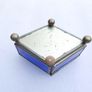 Vintage blue and clear etched flowers Brass trinket box , glass jewelry box Image 7