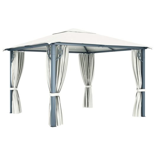 Gazebo with Curtain and String Lights 300x300 cm Cream Aluminium