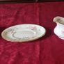 3 Piece Royal Albert Victoriana Rose Bone China Gold Gilt Gravy Boat, Gravy Boat Saucer And Square Dip Dish Set Made In England Image 2