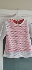 SANDRO Paris White Mesh and Coral layered top Sz 3 (Fit 10-12UK) - Rrp 175 (New)