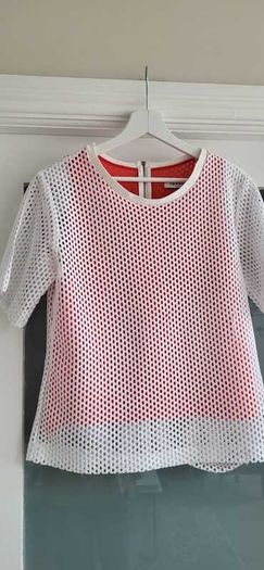 SANDRO Paris White Mesh and Coral layered top Sz 3 (Fit 10-12UK) - Rrp 175 (New)