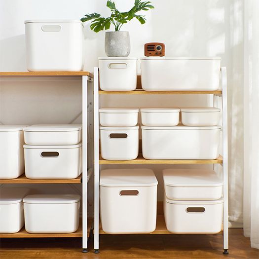 White Plastic Storage Box with Handles and Lids Set