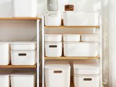 White Plastic Storage Box with Handles and Lids Set