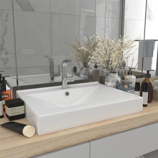 Luxury Basin with Faucet Hole Matt White 60x46 cm Ceramic