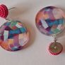 Pink Iridescent Disco Statement Style Disc Earrings Image 6