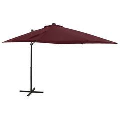 Cantilever Umbrella with Pole and LED Lights Bordeaux Red 250 cm