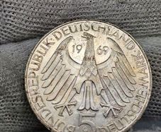1969 G Germany 5 Mark Theodor Fontane Silver Coin