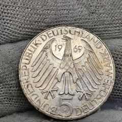 1969 G Germany 5 Mark Theodor Fontane Silver Coin