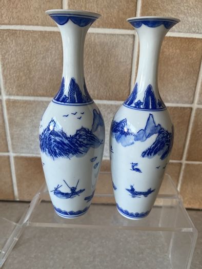 Chinese Pair Eggshell Porcelain Colbalt Blue/ White Elegant Vases