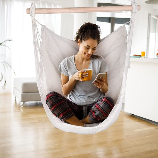 _Hanging Chair, Hanging Seat with 2 Removable Cushions, Hammock Chair with Thick Rope, Washable Hanging Swing for Children & Adults, Maximum Load 150 kg for Bedroom in Patio Garden