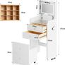 Dressing Table with LED Lights, Small Vanity Table with Flip-top Mirror, Narrow Makeup Table for Small Spaces, 3 Light Colors & 2 Drawer, Cushioned Storage Stool for Bedroom, White Image 2