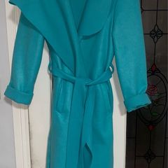 Teal longbelted coat