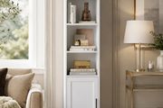Slim Tall White Bookcase with Cabinet Storage Shelf