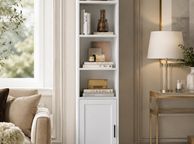 main image for ad Slim Tall White Bookcase with Cabinet Storage Shelf