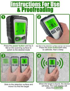 5 in 1 Stud Finder Wall Scanner - Stud Detector Wall Finder Edge Center Finding Electronic Stud Sensor Beam Joist Detector with LCD Display for Wood AC Wire Metal Studs Cable Joist Detection
