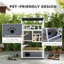 Wooden Cat House Den 3-Tier Outdoor Kitten Shelter Lodge w/ Tilted Roof Terrace Jump Step Bottom Tray Elevated Base Waterproof Paint 140 x 78 x 76cm Grey Image 5