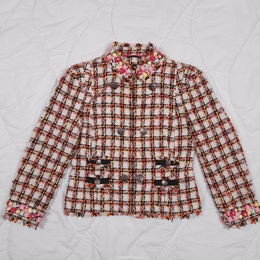 Next Orange White Tweed Jacket Boucle Blazer 10UK/38EU