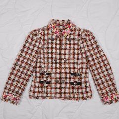 Next Orange White Tweed Jacket Boucle Blazer 10UK/38EU