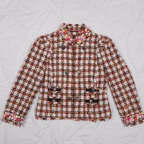 Next Orange White Tweed Jacket Boucle Blazer 10UK/38EU