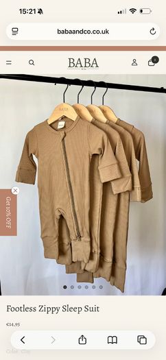 2x Bamboo 0-3 months baby newborn sleepsuit onesies sage and brown