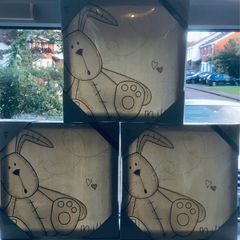Mamas and Papas - Millie the Bunny Rabbit - hand painted Canvas - retails at 24 euro per picture neutral colours - perfect gift for a Baby shower or as a baby gift - brand new in original sealed packaging - size 30cms x 30cms
