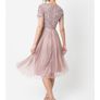 Maya Frosted Pink V Neckline Embellished Midi Dress Image 5