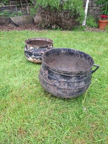 2 x antique irish cast iron cauldrons